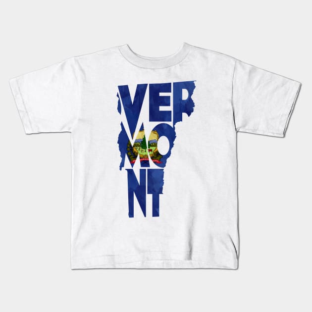 Vermont Typo Map Kids T-Shirt by inspirowl